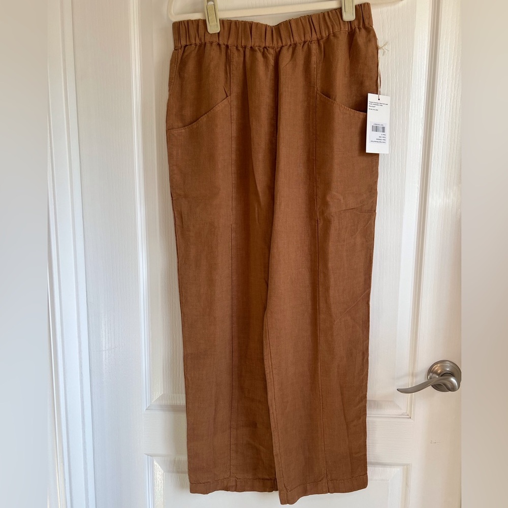 NWT NEW MATE The Label 100% Linen Sedona Light Brown High Waisted Pant Pockets S